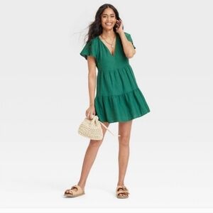 💚 EUC Green Tiered Ruffle Skater Mini Dress / Universal Thread- Size Large